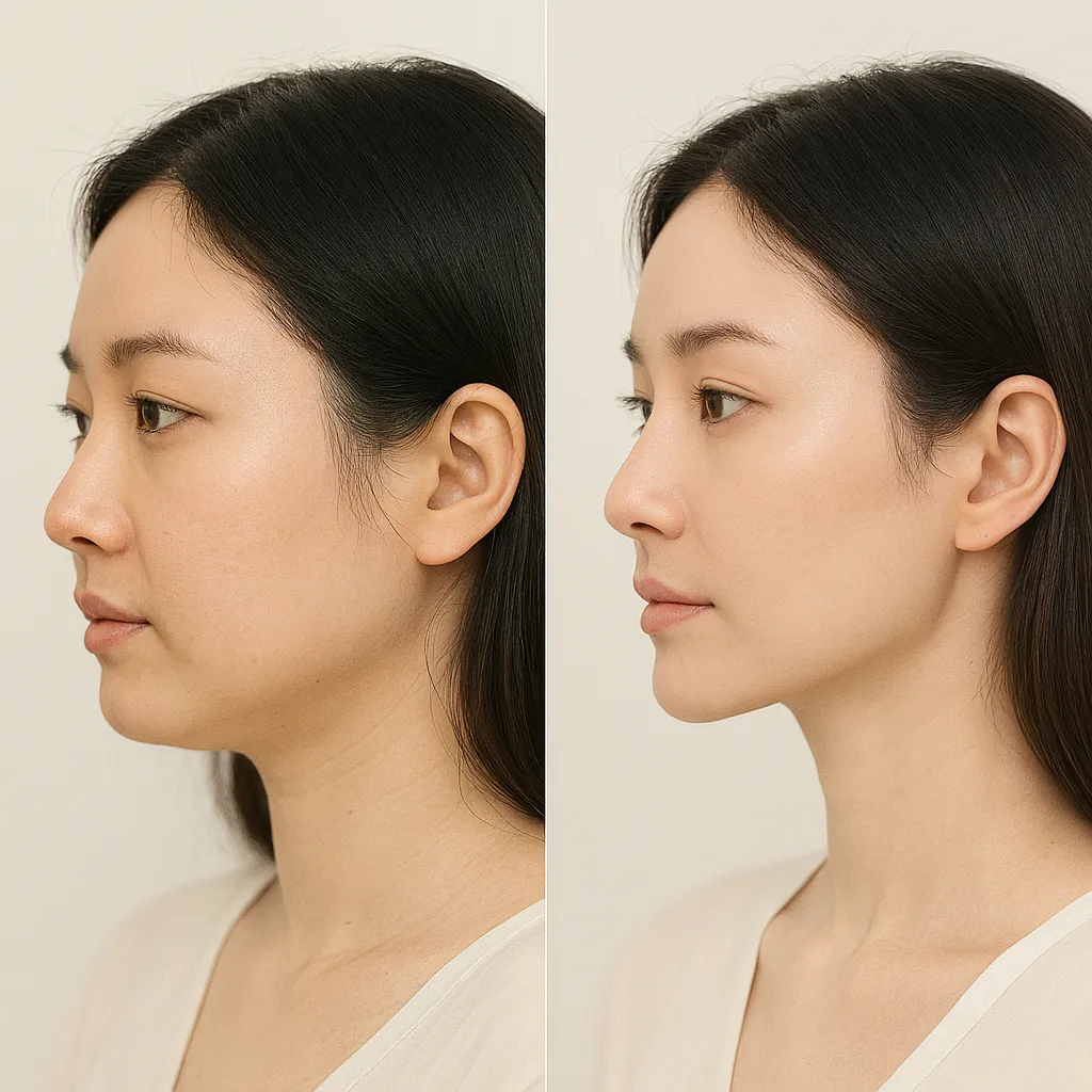 before and after comparison, softer jawline